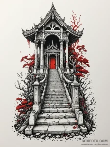 Black sunken temple with bone stairs, artisti... - эскиз тату (№1751755701_0, 05.07.2025 22:48) — Tatufoto.com