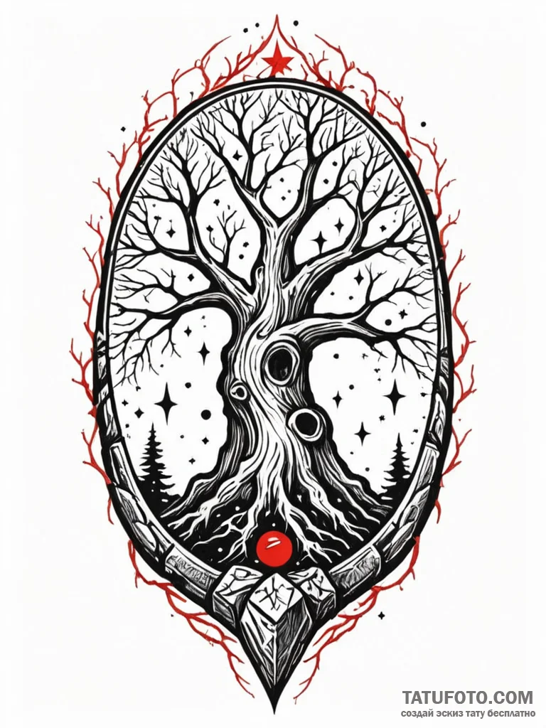 Runestone tree devouring starlight, concept a... - эскиз тату (№1751755869_0, 05.07.2025 22:51) — Tatufoto.com