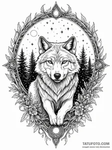 Astral wolf hunting through cosmic forest, ar... - эскиз тату (№1751756039_0, 05.07.2025 22:53) — Tatufoto.com