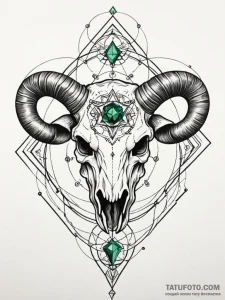 Minotaur skull with emerald eyes, tattoo line... - эскиз тату (№1751756123_0, 05.07.2025 22:55) — Tatufoto.com
