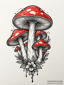 Mushrooms, tattoo flash sheet design, moderat... - эскиз тату (№1751756294_0, 05.07.2025 22:58) — Tatufoto.com