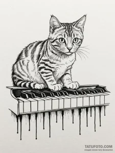 Piano keys on which a cat's paws are delicate... - эскиз тату (№1751756379_0, 05.07.2025 22:59) — Tatufoto.com