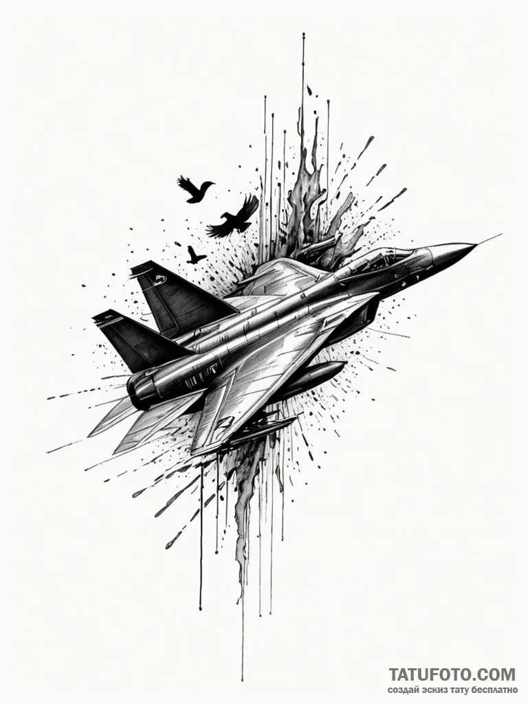 Lockheed sr-71 blackbird dissolving into a fl... - эскиз тату (№1751756632_0, 05.07.2025 23:03) — Tatufoto.com