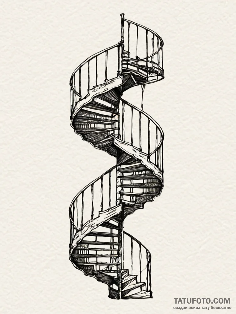Staircase, spiraling upwards, representing pr... - эскиз тату (№1751756715_0, 05.07.2025 23:05) — Tatufoto.com