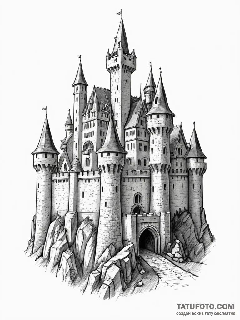 Medieval castle siege - эскиз тату (№1751756800_0, 05.07.2025 23:06) — Tatufoto.com