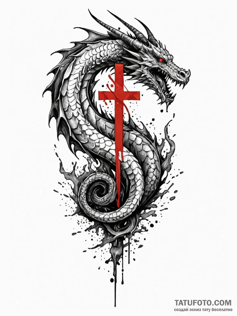 Dragon blood dripping from blade, artistic ta... - эскиз тату (№1751756968_0, 05.07.2025 23:09) — Tatufoto.com