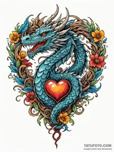 Dragon coil around heart, concept art for tat... - эскиз тату (№1751757138_0, 05.07.2025 23:12) — Tatufoto.com