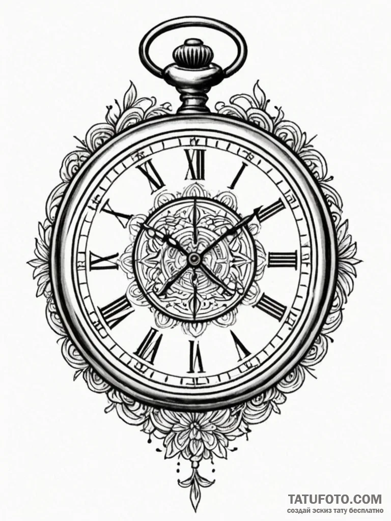 Pocket watch frozen in time, tattoo drawing o... - эскиз тату (№1751757309_0, 05.07.2025 23:15) — Tatufoto.com