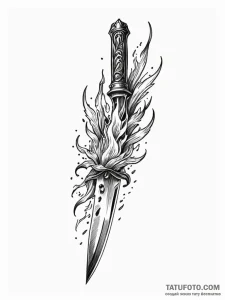 Knife wrapped in spectral flames, ink illustr... - эскиз тату (№1751757736_0, 05.07.2025 23:22) — Tatufoto.com