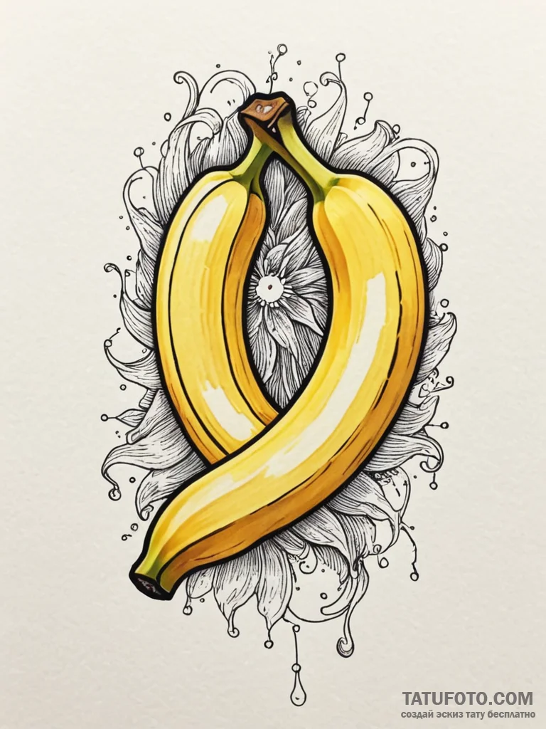 A detailed banana peel, slippery,, artistic t... - эскиз тату (№1751757822_0, 05.07.2025 23:23) — Tatufoto.com