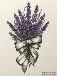 Lavender bundle tied with a silver ribbon, in... - эскиз тату (№1751758163_0, 05.07.2025 23:29) — Tatufoto.com