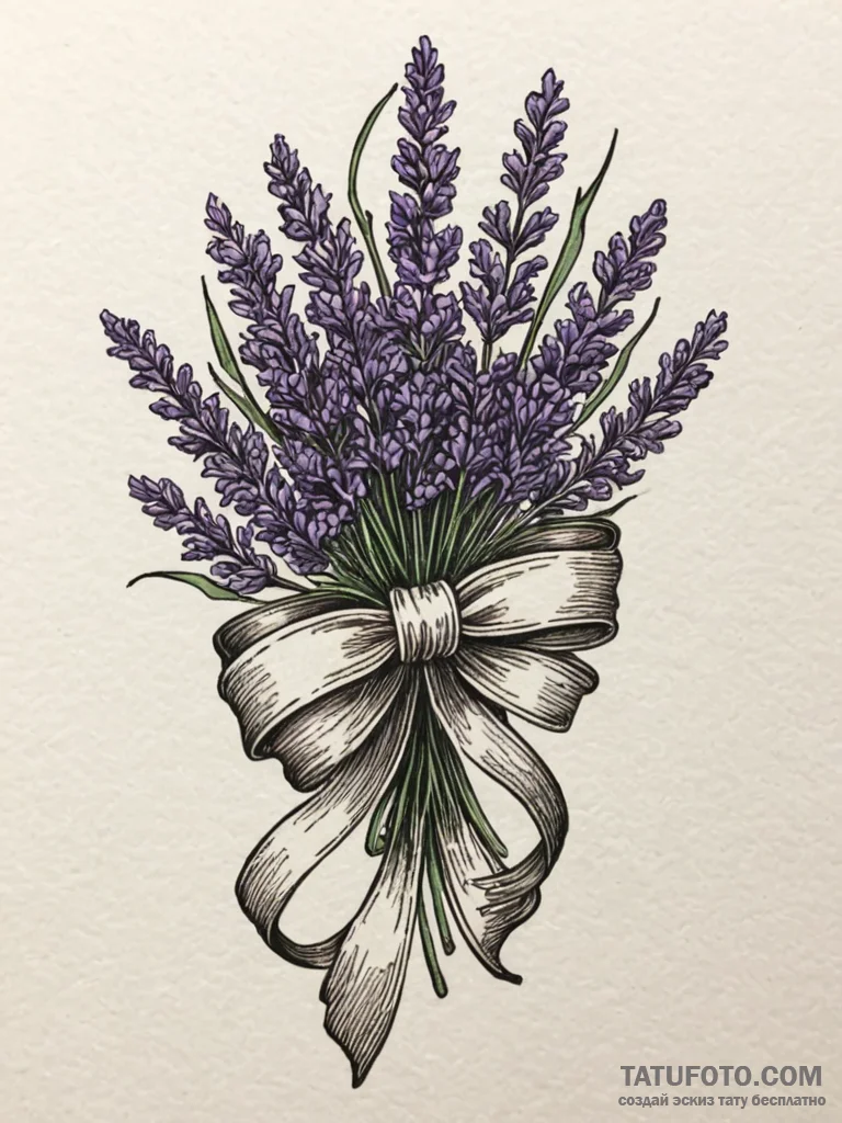Lavender bundle tied with a silver ribbon, in... - эскиз тату (№1751758163_0, 05.07.2025 23:29) — Tatufoto.com