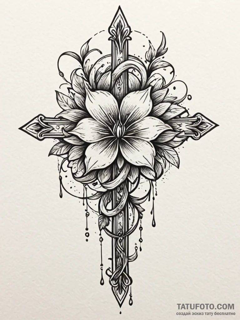 Blood flower blooming from chain, tattoo flas... - эскиз тату (№1751758247_0, 05.07.2025 23:30) — Tatufoto.com
