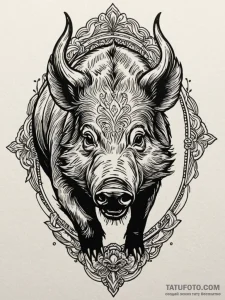 Wild boar with tusks of obsidian, tattoo flas... - эскиз тату (№1751758332_0, 05.07.2025 23:32) — Tatufoto.com