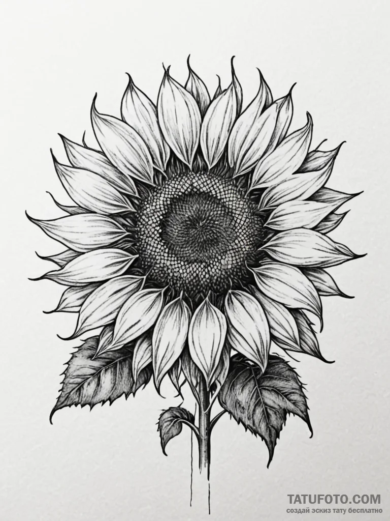 Sunflower, tattoo drawing outline, rough sket... - эскиз тату (№1751758417_0, 05.07.2025 23:33) — Tatufoto.com