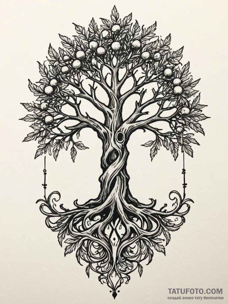 Yew tree, symbolizing resilience and connecti... - эскиз тату (№1751758502_0, 05.07.2025 23:35) — Tatufoto.com