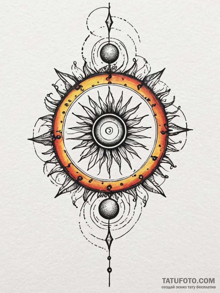 Blood sun with spiral flares, tattoo drawing... - эскиз тату (№1751758588_0, 05.07.2025 23:36) — Tatufoto.com
