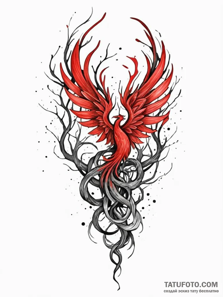 Phoenix horn entwined with roots, tattoo sket... - эскиз тату (№1751758672_0, 05.07.2025 23:37) — Tatufoto.com