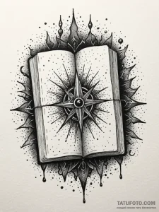 Blood-spattered book of spells, artistic tatt... - эскиз тату (№1751759011_0, 05.07.2025 23:43) — Tatufoto.com