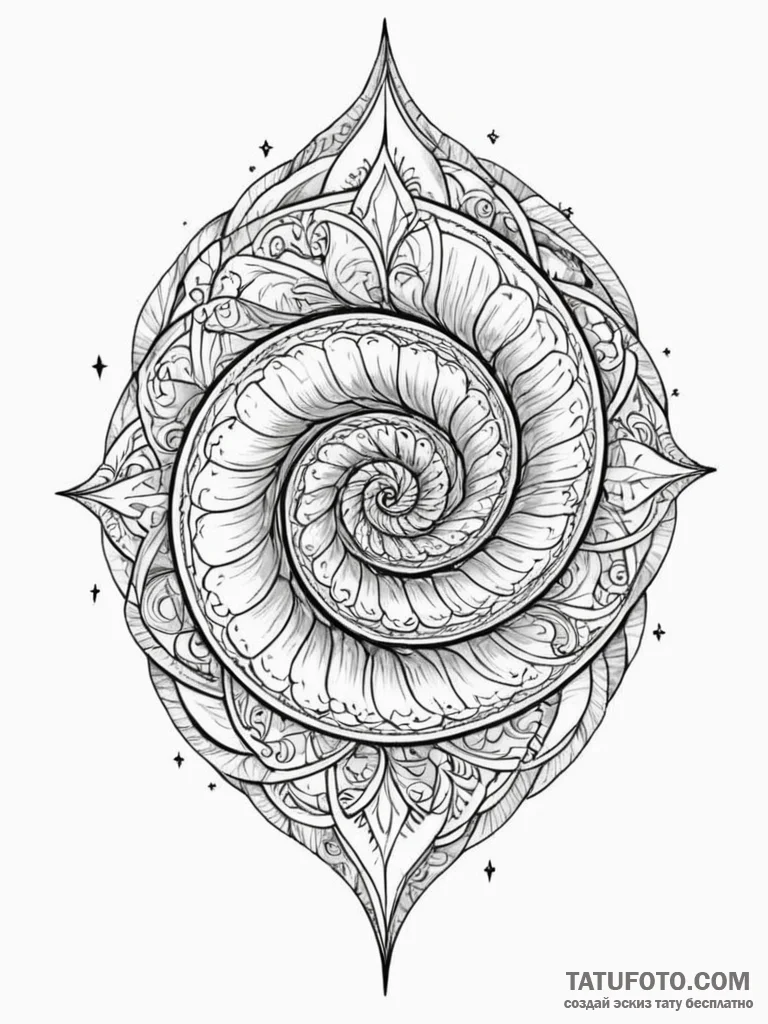Quartz shell spiraling through stars, concept... - эскиз тату (№1751759182_0, 05.07.2025 23:46) — Tatufoto.com