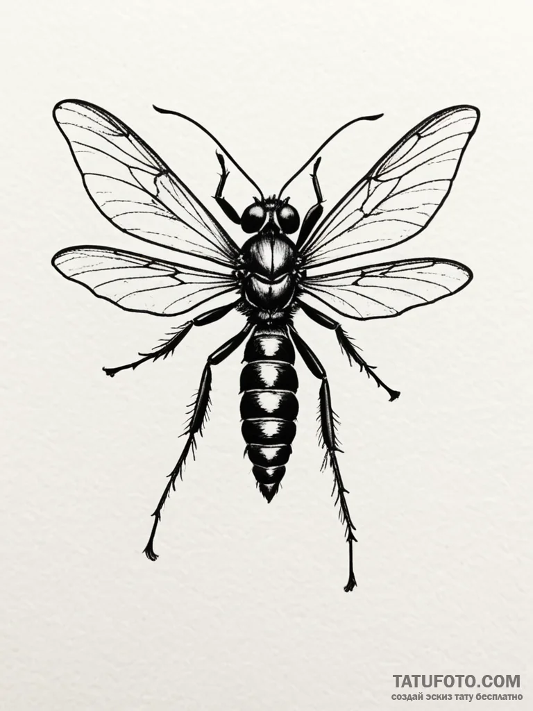 Tarantula hawk wasp with a metallic, iridesce... - эскиз тату (№1751759350_0, 05.07.2025 23:49) — Tatufoto.com