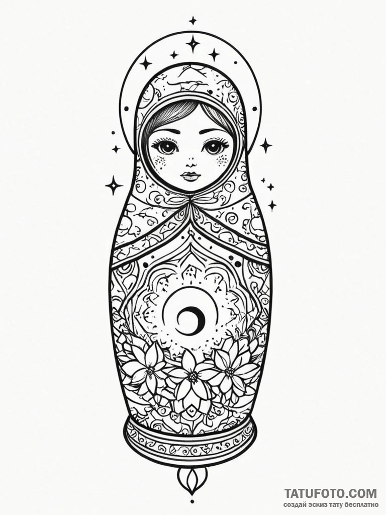 Matryoshka doll, each layer revealing a diffe... - эскиз тату (№1751759435_0, 05.07.2025 23:50) — Tatufoto.com