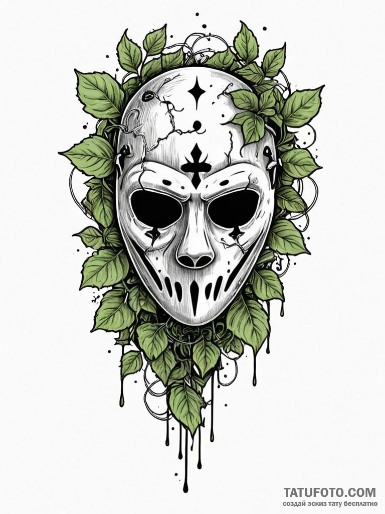 Plague mask cracked with ivy, artistic tattoo... - эскиз тату (№1751759604_0, 05.07.2025 23:53) — Tatufoto.com