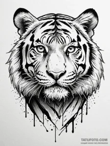 Tiger grin, tattoo line art, on a clean white... - эскиз тату (№1751759856_0, 05.07.2025 23:57) — Tatufoto.com