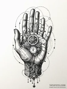 Watchmaker's hands assembling a miniature uni... - эскиз тату (№1751759940_0, 05.07.2025 23:59) — Tatufoto.com