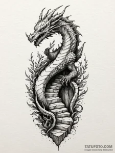 Dragon's spine used as a railing for a dark,... - эскиз тату (№1751760530_0, 06.07.2025 00:08) — Tatufoto.com
