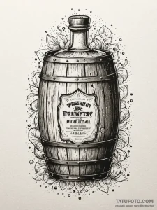 A classic barrel of whiskey, rustic,, ink ill... - эскиз тату (№1751760701_0, 06.07.2025 00:11) — Tatufoto.com