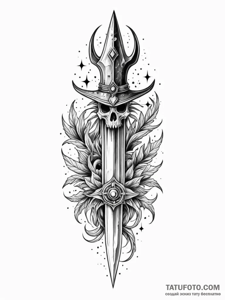 Ghost dagger crowned in starlight, ink illust... - эскиз тату (№1751760869_0, 06.07.2025 00:14) — Tatufoto.com