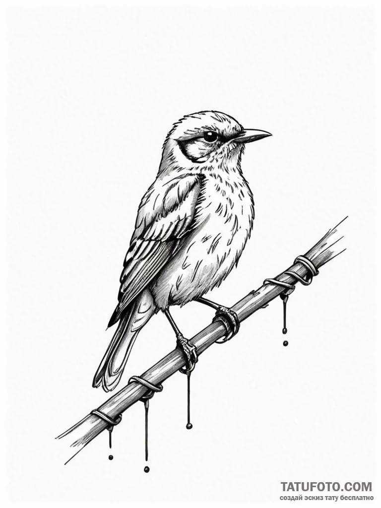 A whimsical bird on a wire, observational,, i... - эскиз тату (№1751760954_0, 06.07.2025 00:15) — Tatufoto.com