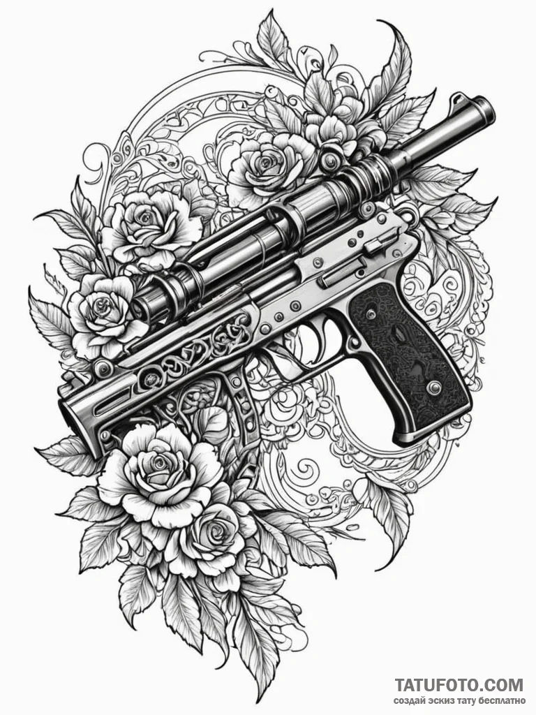 Machine gun, tattoo flash sheet design, bold... - эскиз тату (№1751761038_0, 06.07.2025 00:17) — Tatufoto.com