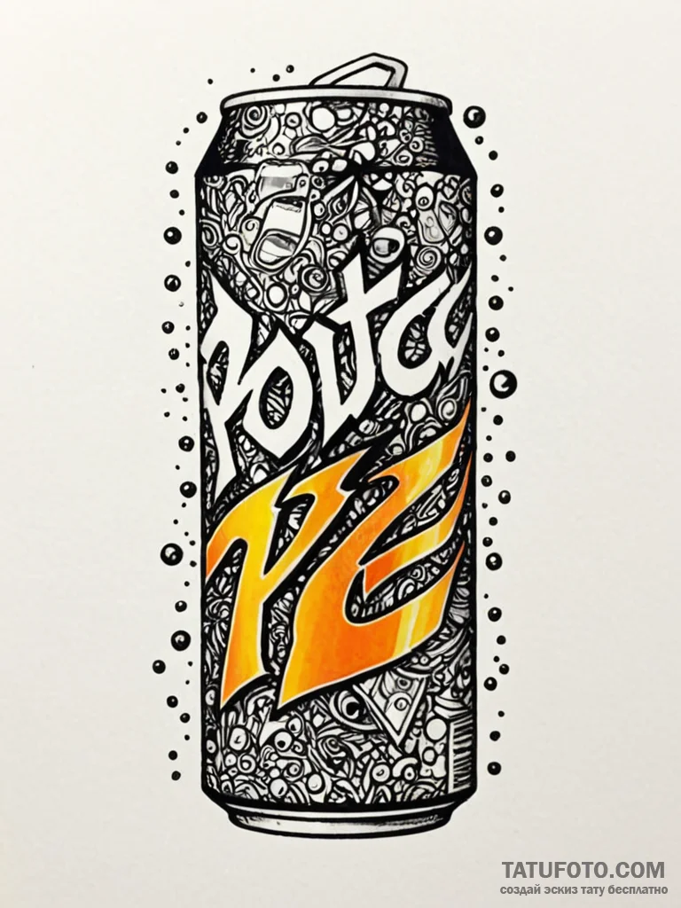 Energy drink can, crushed, with a custom labe... - эскиз тату (№1751761122_0, 06.07.2025 00:18) — Tatufoto.com