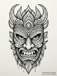 A polynesian tiki mask, concept art for tatto... - эскиз тату (№1751761291_0, 06.07.2025 00:21) — Tatufoto.com