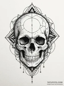 Skull, ink illustration for tattoo, stylized... - эскиз тату (№1751761375_0, 06.07.2025 00:22) — Tatufoto.com