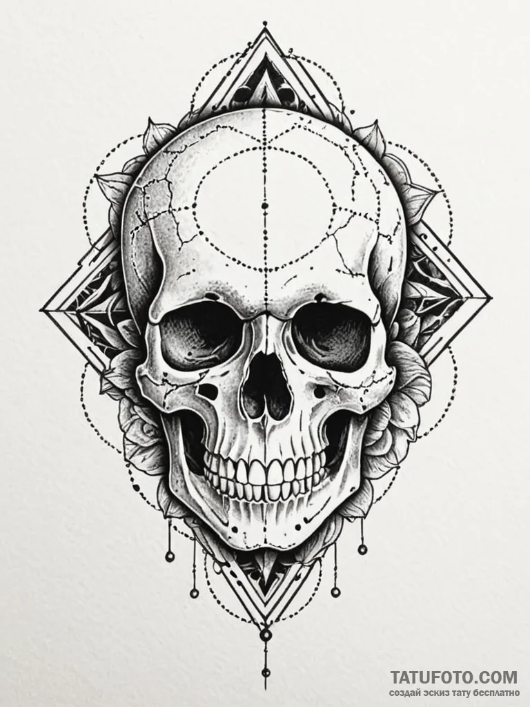 Skull, ink illustration for tattoo, stylized... - эскиз тату (№1751761375_0, 06.07.2025 00:22) — Tatufoto.com