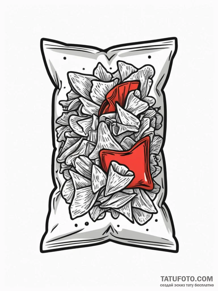 A detailed bag of chips, snack,, tattoo drawi... - эскиз тату (№1751761798_0, 06.07.2025 00:29) — Tatufoto.com