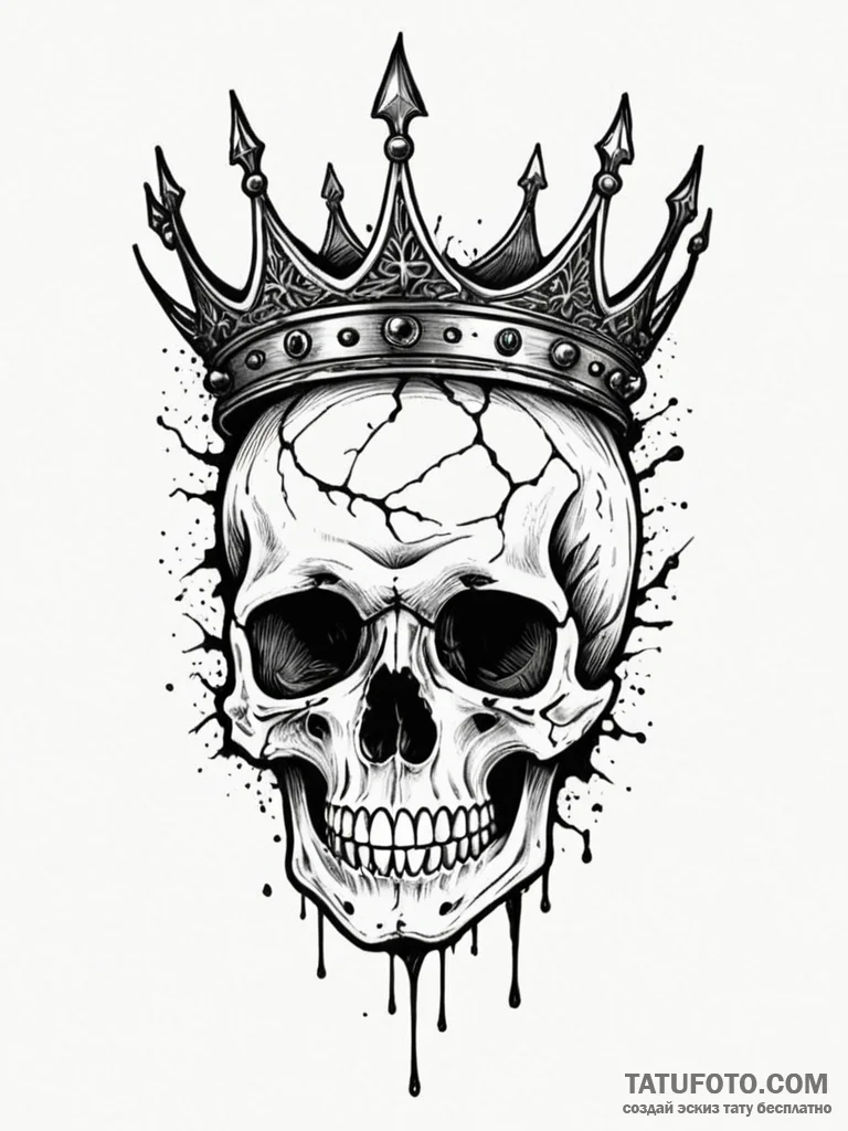 Bone crown resting on cracked skull, tattoo s... - эскиз тату (№1751761882_0, 06.07.2025 00:31) — Tatufoto.com