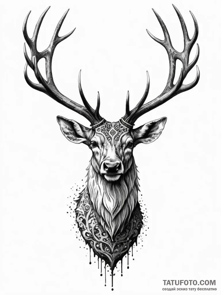 Abyssal stag with spectral antlers, tattoo sk... - эскиз тату (№1751762387_0, 06.07.2025 00:39) — Tatufoto.com