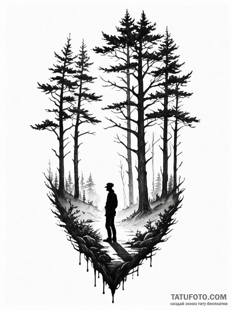 A human silhouette filled with a forest, arti... - эскиз тату (№1751762723_0, 06.07.2025 00:45) — Tatufoto.com