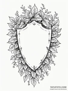 Broken shield overgrown with ivy, artistic ta... - эскиз тату (№1751763144_0, 06.07.2025 00:52) — Tatufoto.com