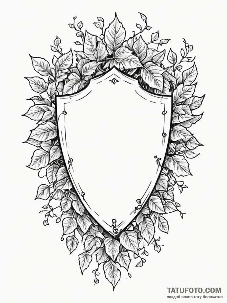 Broken shield overgrown with ivy, artistic ta... - эскиз тату (№1751763144_0, 06.07.2025 00:52) — Tatufoto.com