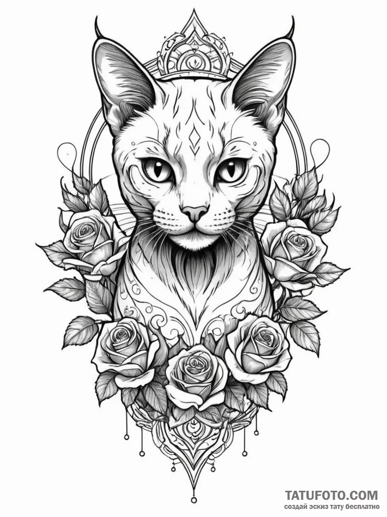 Cat familiar with spectral aura, ink illustra... - эскиз тату (№1751763567_0, 06.07.2025 00:59) — Tatufoto.com