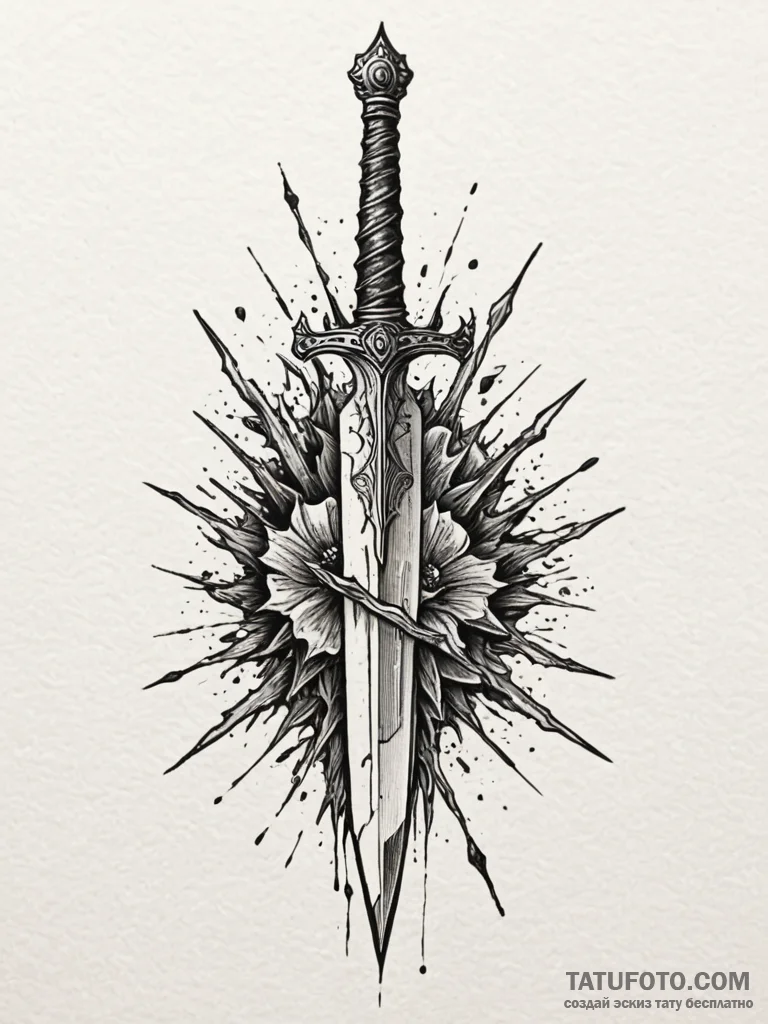 Dagger rising from shattered ground, concept... - эскиз тату (№1751763735_0, 06.07.2025 01:02) — Tatufoto.com