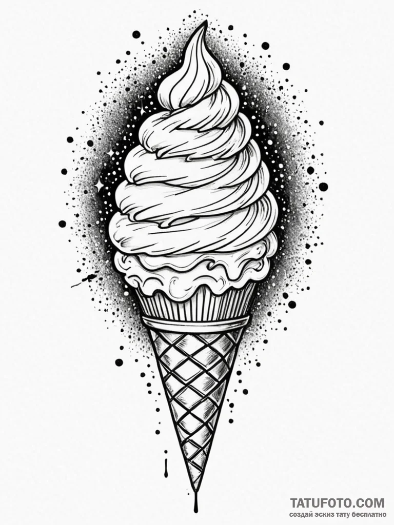 Ice cream cone with a scoop of a miniature, s... - эскиз тату (№1751763987_0, 06.07.2025 01:06) — Tatufoto.com