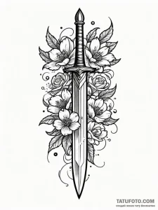 Oak dagger beneath celestial bloom, tattoo dr... - эскиз тату (№1751764072_0, 06.07.2025 01:07) — Tatufoto.com