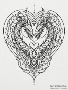 Dragon coil around heart, tattoo drawing outl... - эскиз тату (№1751764240_0, 06.07.2025 01:10) — Tatufoto.com