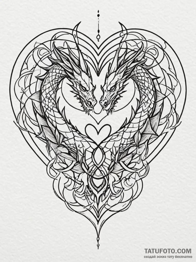 Dragon coil around heart, tattoo drawing outl… — эскиз тату (№1751764240_0, 06.07.2025 01:10) — Tatufoto.com
